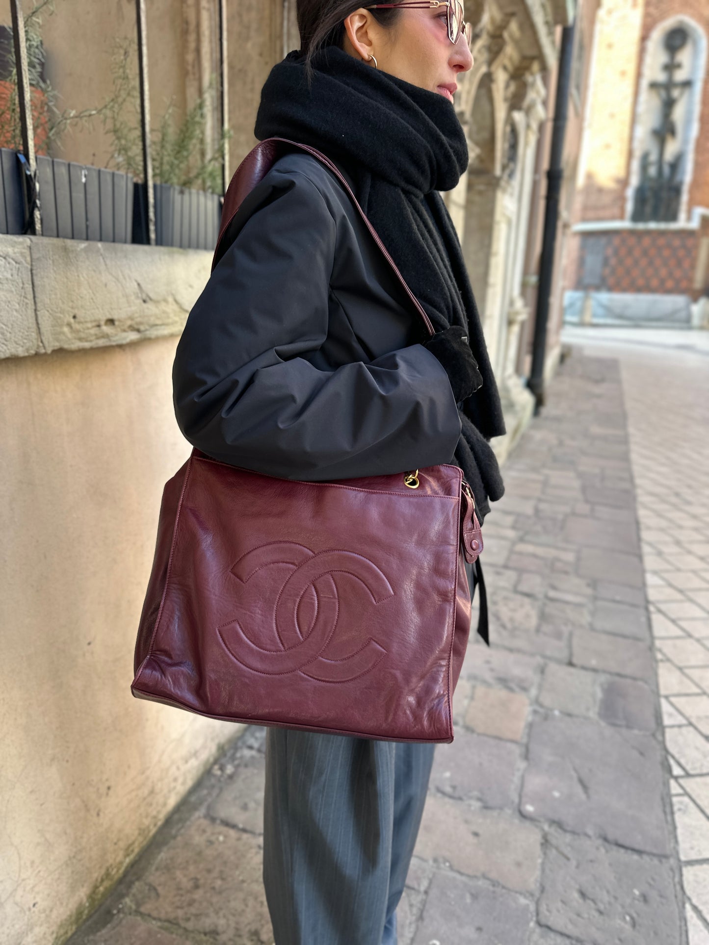 Chanel Lambskin Red Wine Tote