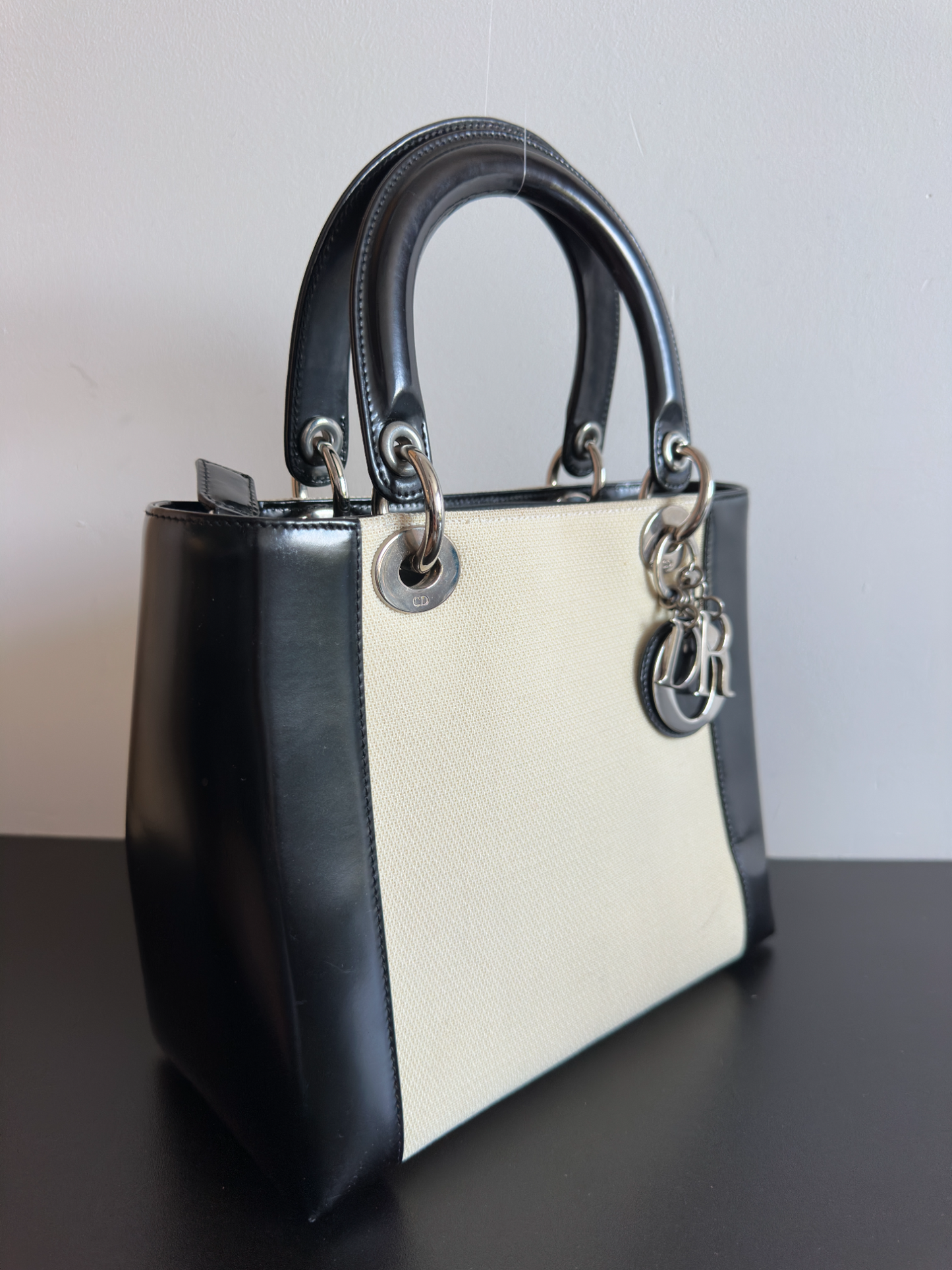 Lady Dior Two - Tone Canvas & Leather