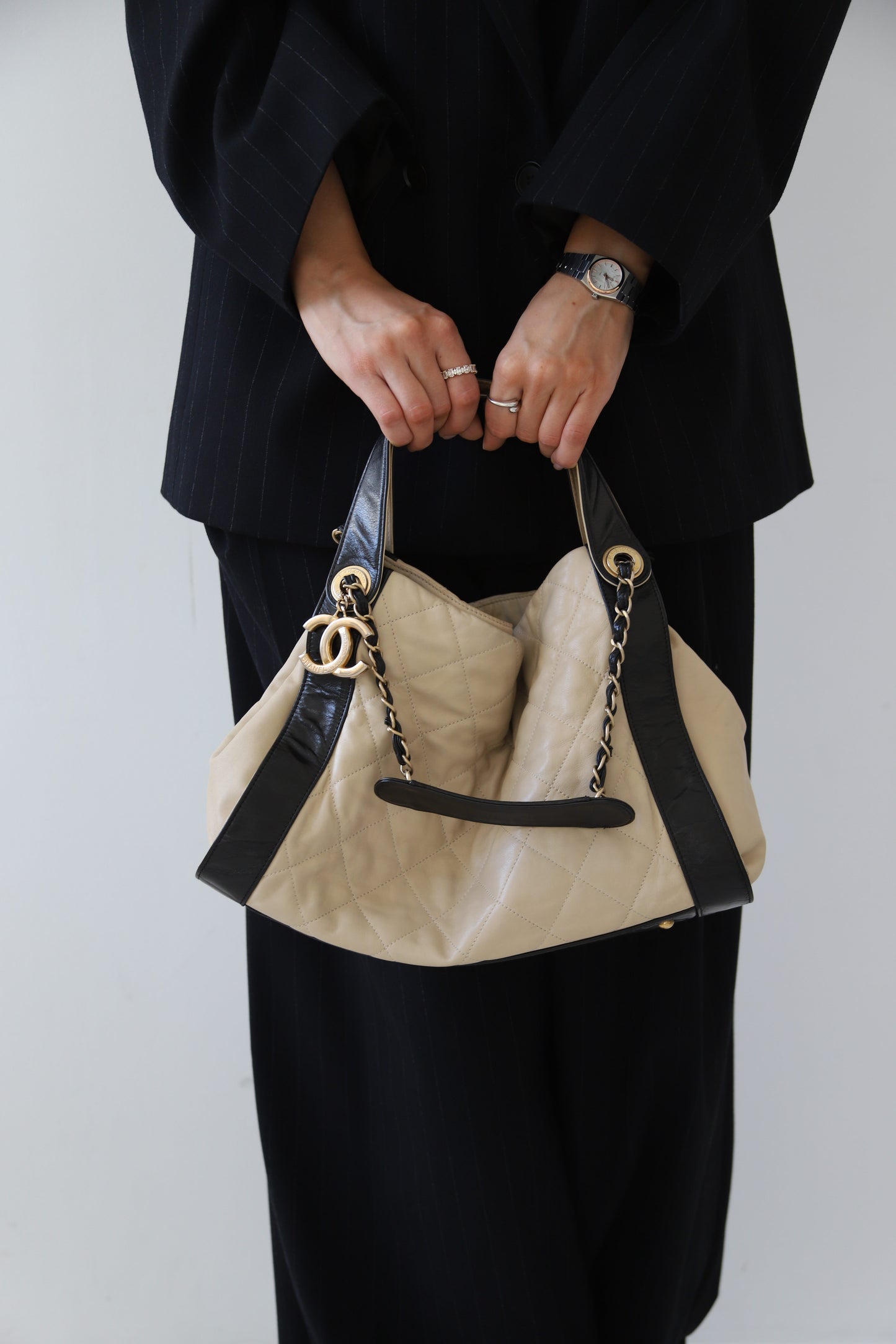 Chanel Ivory and Black Shoulder Bag