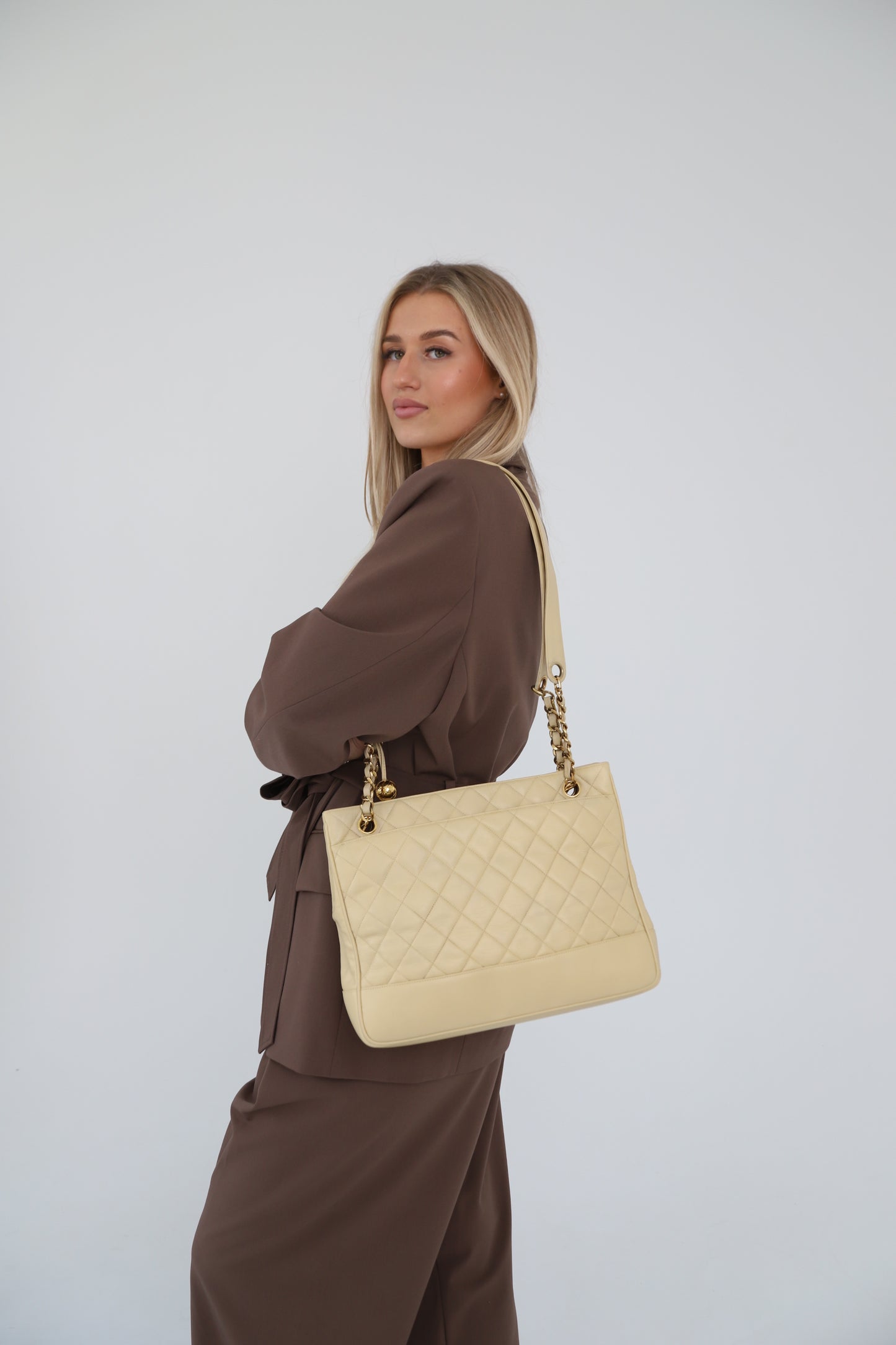 Chanel Beige Quilted Lambskin