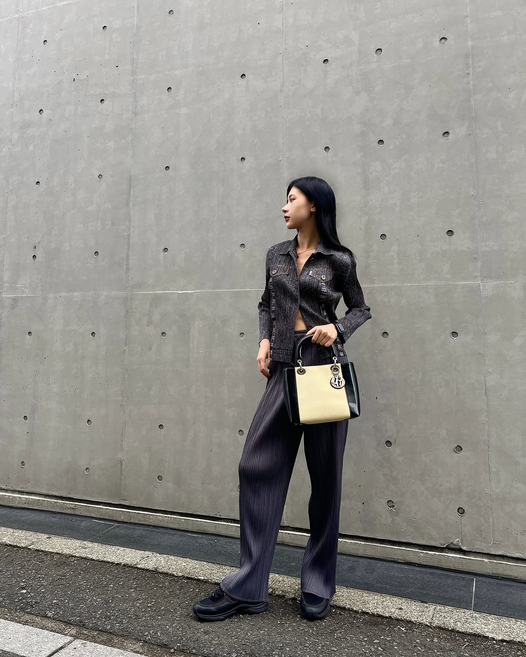 Lady Dior Two - Tone Canvas & Leather