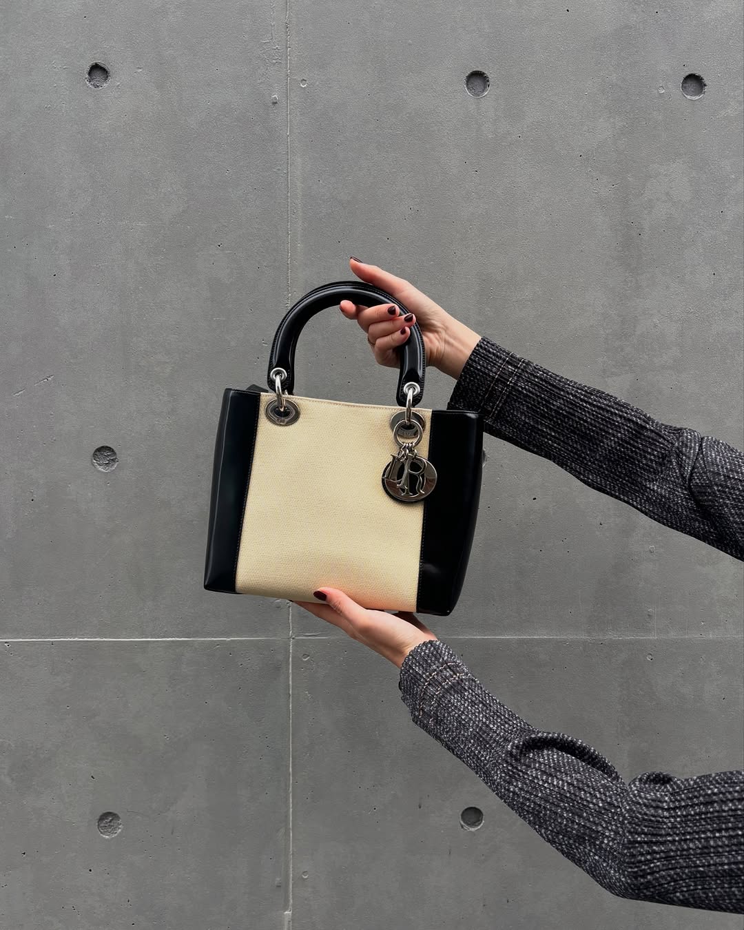 Lady Dior Two - Tone Canvas & Leather