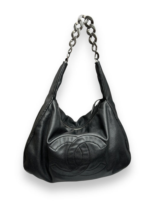 Chanel CC black caviar leather hobo