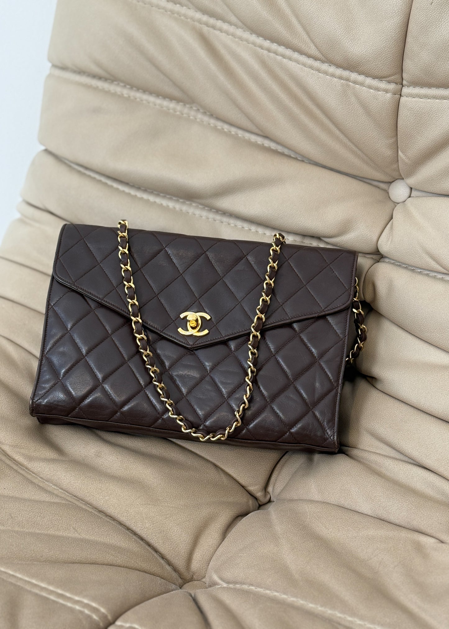 Chanel Lambskin Shoulder Bag Brown