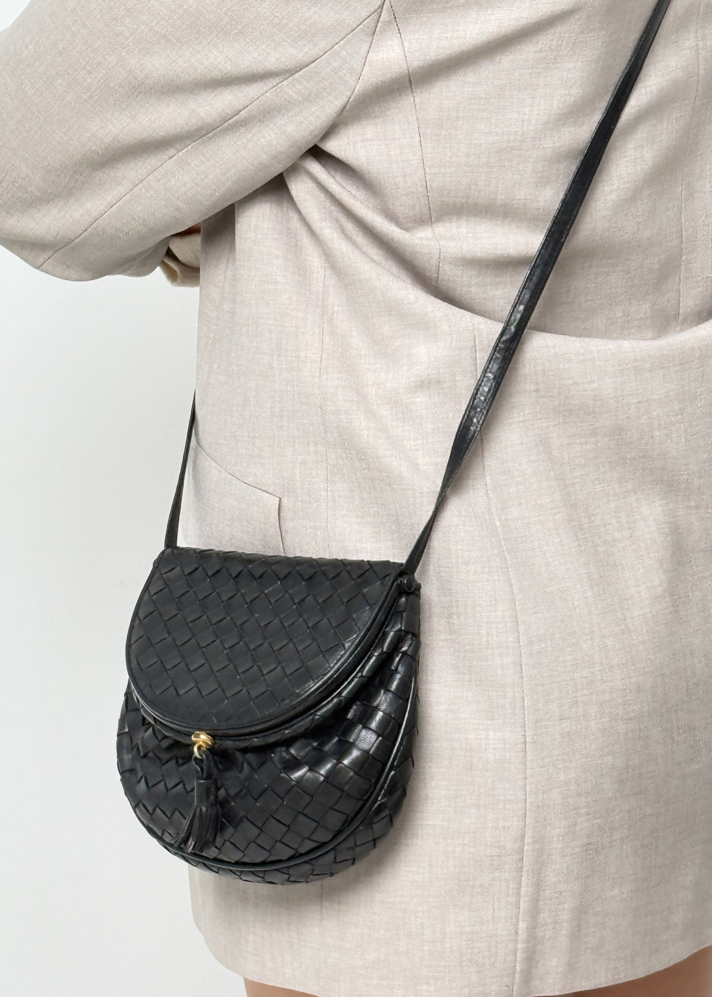 Bottega Veneta Black Crossbody Intrecciato