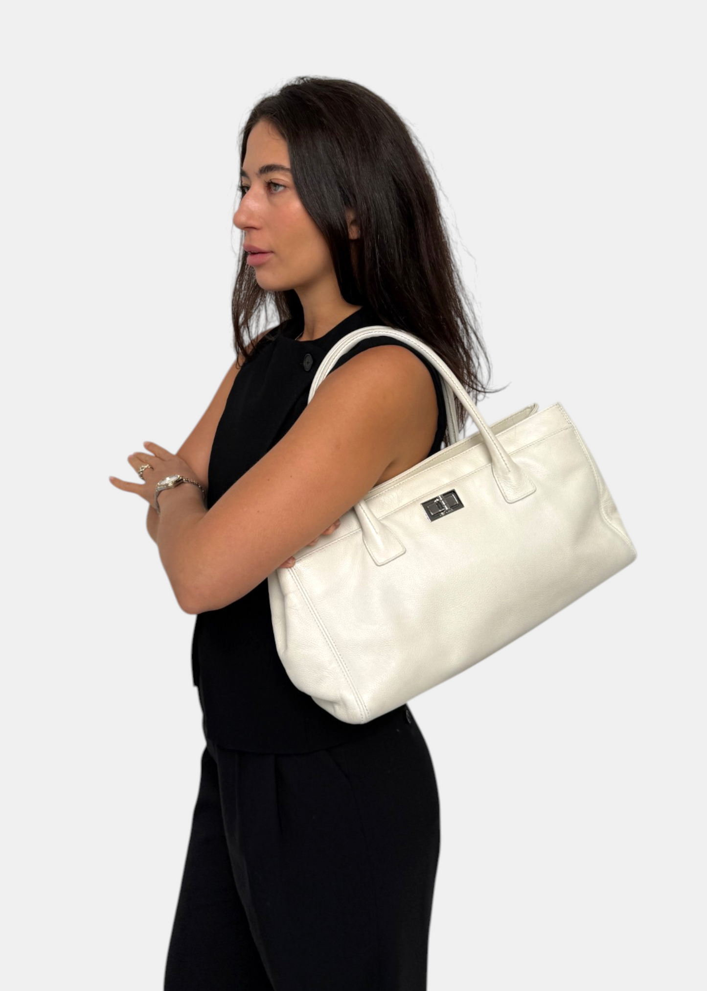Chanel White Cavier 2.55 Executive Tote