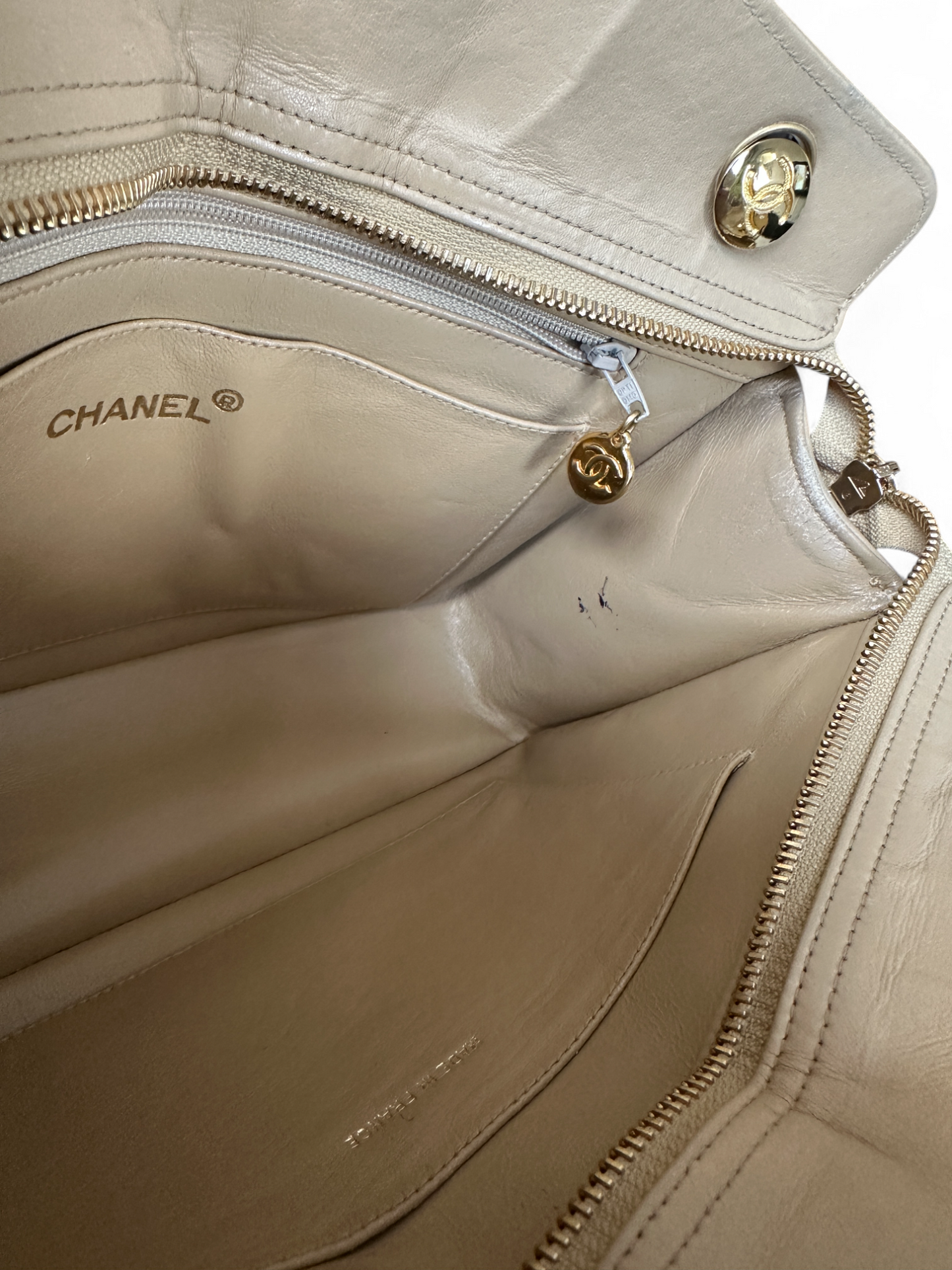 Chanel Beige Lambskin Quilted Bag