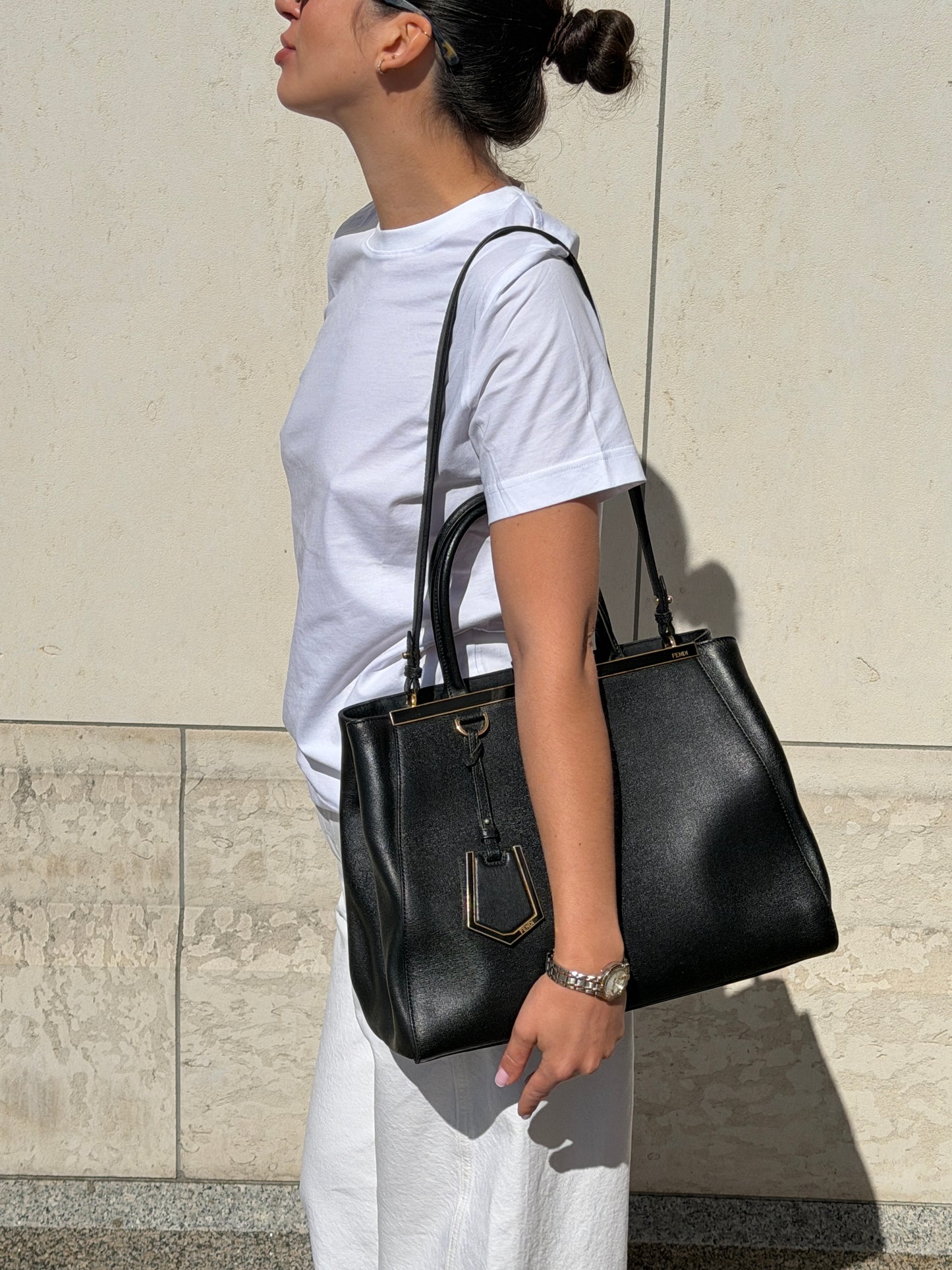 Fendi Black Leather 2Jours Two Way