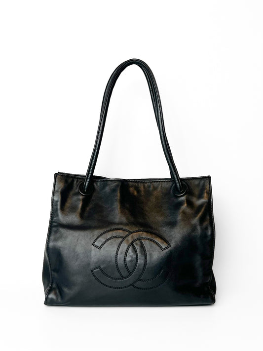 Black Chanel CC Lambskin Leather Tote