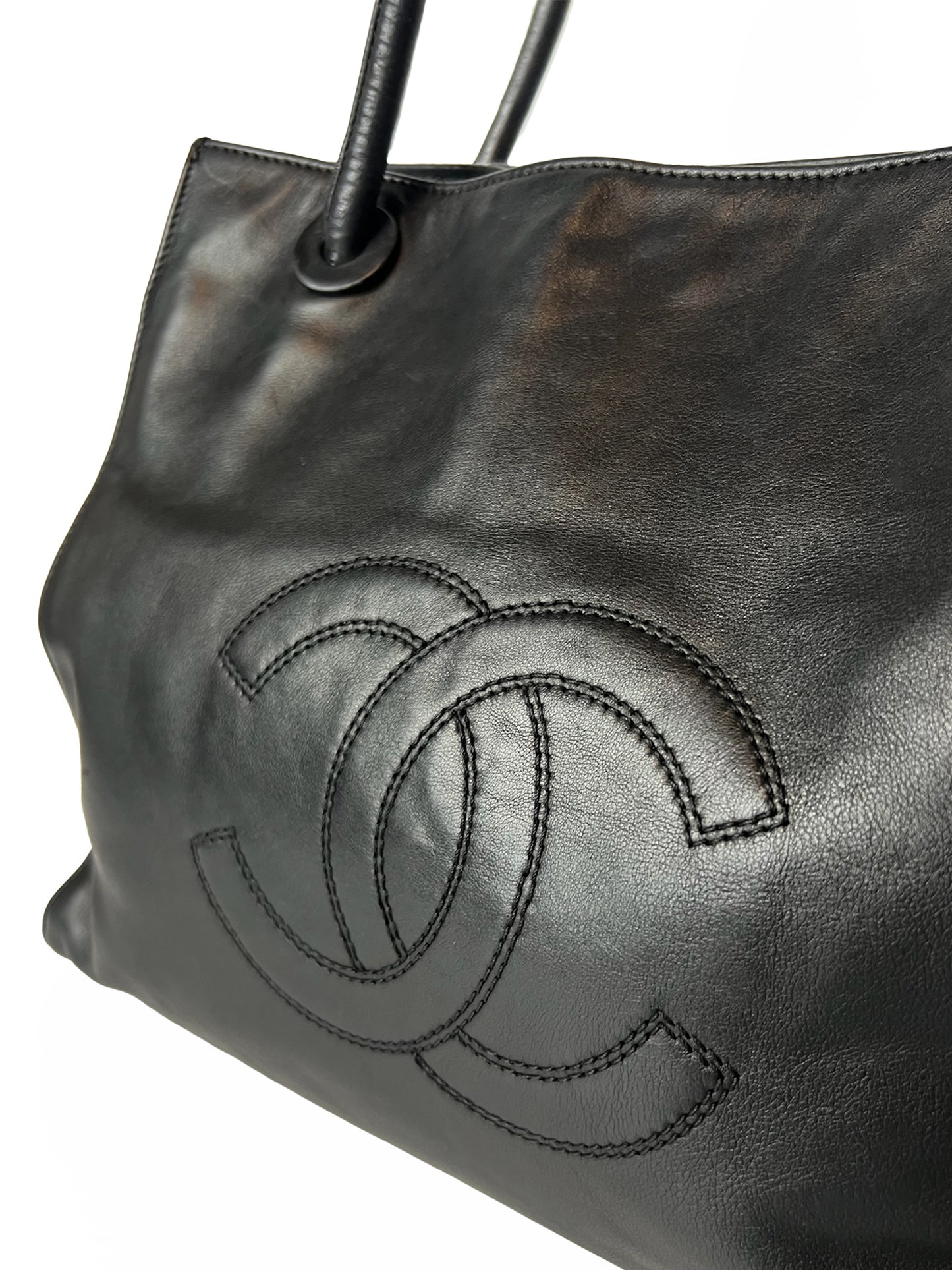 Black Chanel CC Lambskin Leather Tote