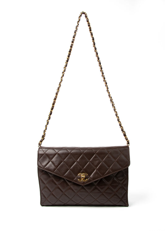 Chanel Lambskin Shoulder Bag Brown