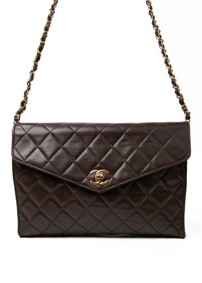 Chanel Lambskin Shoulder Bag Brown