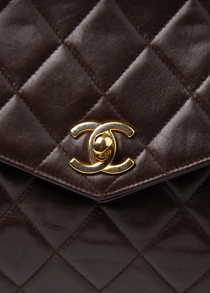 Chanel Lambskin Shoulder Bag Brown