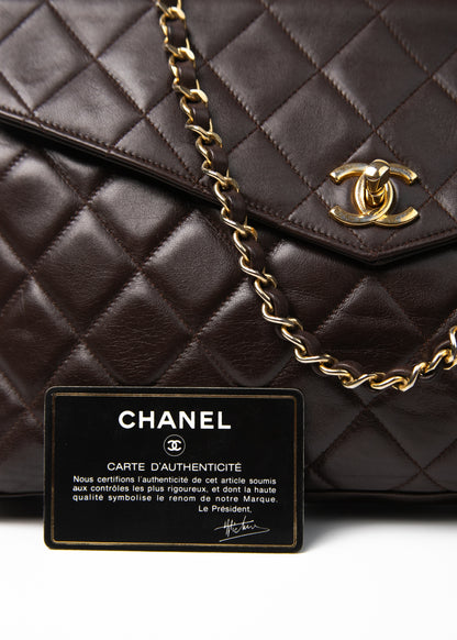 Chanel Lambskin Shoulder Bag Brown