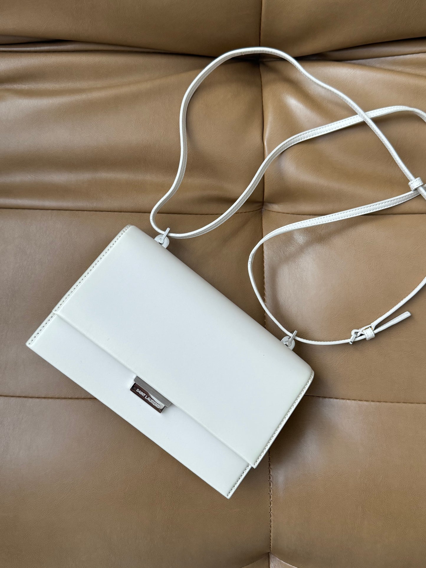 YSL Babylone White Leather Crossbody